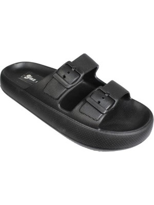 Yaz Kış Ayakkabı Akınbella Erkek Siyah Lacivert Cift Bant Tokalı Kauçuk Taban Deniz Havuz Bahçe Terliği