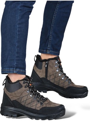 Liger Erkek İçi Kürklü Fermuarlı Trekking Outdoor Bot KAHVERENGİ