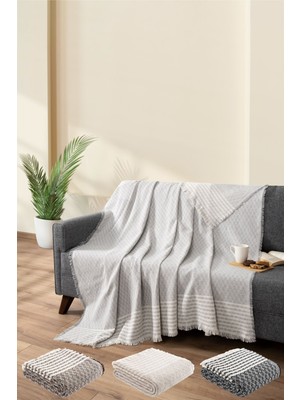 Mediterian Gri Koltuk Koruyucu 170x200 Pamuklu Çekyat Şalı, Şık ve Koruyucu Tasarım