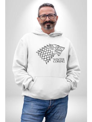 Winter Is Coming Game Of Thrones  Kadın Erkek  Beyaz Kapüşonlu Sweatshirt Hoodie