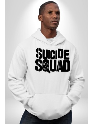 Suicide Squad  Kadın Erkek  Beyaz Kapüşonlu Sweatshirt Hoodie