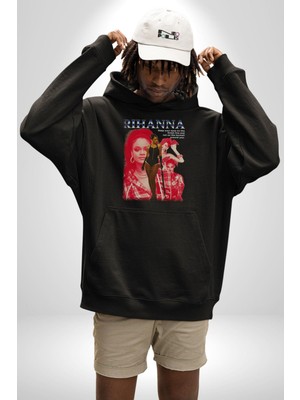 Rihanna Kadın Erkek  Siyah Kapüşonlu Sweatshirt Hoodie