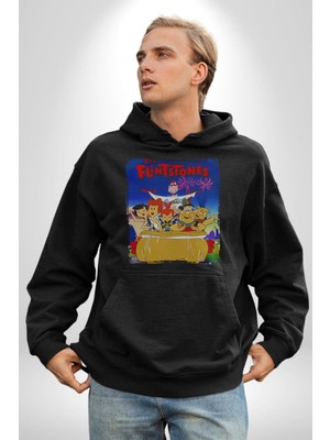 The Flintstones Taş Devri Kadın Erkek  Siyah Kapüşonlu Sweatshirt Hoodie