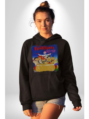 The Flintstones Taş Devri Kadın Erkek  Siyah Kapüşonlu Sweatshirt Hoodie