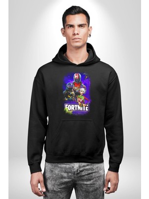 Fortnite Karakterleri Oyun Kadın Erkek  Siyah Kapüşonlu Sweatshirt Hoodie