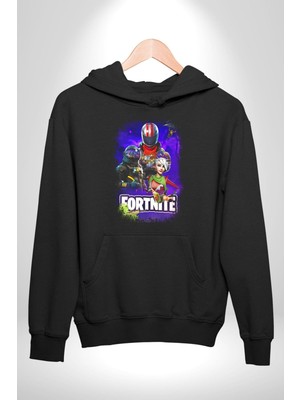 Fortnite Karakterleri Oyun Kadın Erkek  Siyah Kapüşonlu Sweatshirt Hoodie