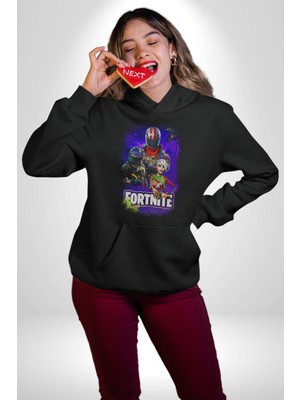 Fortnite Karakterleri Oyun Kadın Erkek  Siyah Kapüşonlu Sweatshirt Hoodie