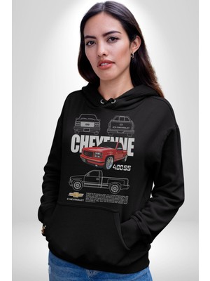 Chevrolet Cheyene 400SS Araba Klasik Kadın Erkek  Siyah Kapüşonlu Sweatshirt Hoodie