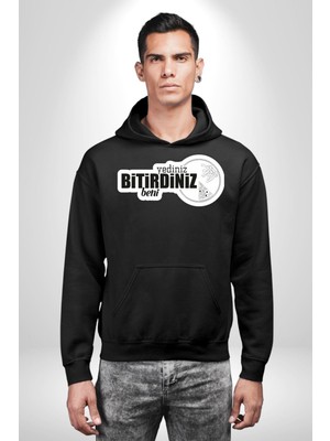 Yediniz Bitrdiniz Beni Yazılı Kadın Erkek  Siyah Kapüşonlu Sweatshirt Hoodie