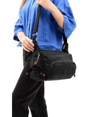 Klinkır Kumaş Kadın Postacı Omuz Çantası Çapraz Askılı Çok Cepli Su Itici Kumaş 30*20 cm