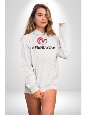 Azerbaycan Seviyorum I Love Azarbaycan Kadın Erkek  Beyaz Kapüşonlu Sweatshirt Hoodie