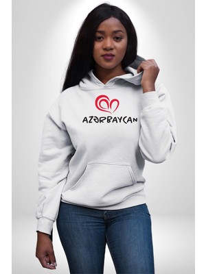 Azerbaycan Seviyorum I Love Azarbaycan Kadın Erkek  Beyaz Kapüşonlu Sweatshirt Hoodie