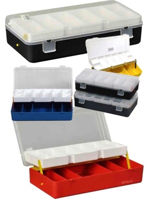 Abnturk Organizer Çanta 22 x 11 cm Takım Kutusu 13 Gözlü Çift Kat Raflı Vida Olta Şeffaf Kapaklı Edevat Çantası