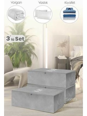 3 Adet - Küçük Boy Baskı Detaylı Antrasit Hurç 52 x 28 x 21 cm