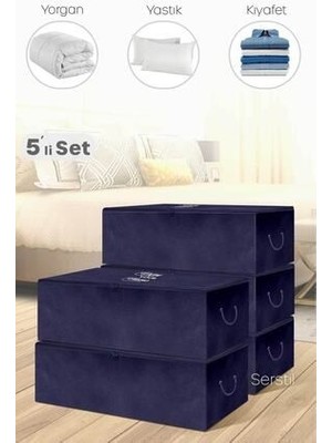 5 Adet - Büyük Boy Baza Altı Lacivert Hurç 62 x 46 x 22 cm