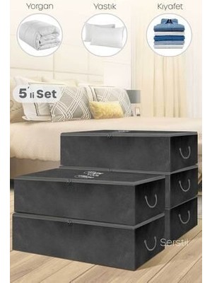 5 Adet - Mega Boy Baza Altı Siyah Hurç 74 x 46 x 22 cm