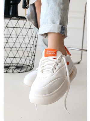 Kazax Chris Beyaz Cilt Turuncu Detaylı Bağcıklı Spor Ayakkabı