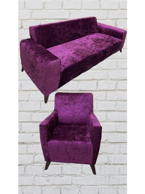 Mediterian Fuşya Kadife Koltuk Örtüsü, şık ve rahat tasarım, çizgili desenli