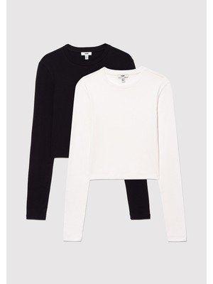 Mavi 2li Uzun Kollu Crop Basic Tişört 1613021-70057