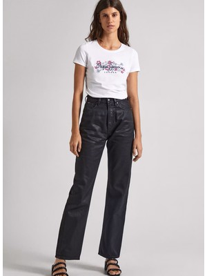 Pepe Jeans Bisiklet Yaka Baskılı Beyaz Kadın T-Shirt PL505834