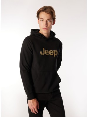 Jeep Kapüşon Yaka Baskılı Siyah Erkek Sweatshırt C4WM-SWT4208