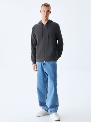 LTB Erkek Kapüşonlu Fermuarlı Antrasit Sweatshırt