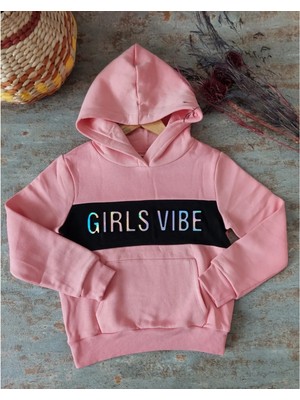 Rigel Kids Pembe, Kapüşonlu, Kabartma Yazılı, Şardonlu,kız Çocuk Sweatshirt