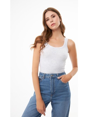 Cottonhill Gri Pamuklu Kalın Askılı Fitilli Kadın Atlet