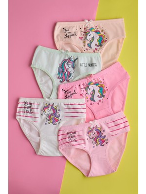 Kız Çocuk 5 Li Paket Unicorn Desenli Slip Külot Çok Renkli