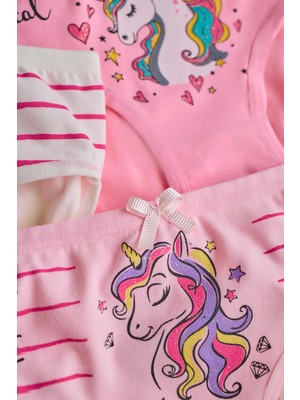 Kız Çocuk 5 Li Paket Unicorn Desenli Slip Külot Çok Renkli