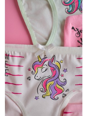 Kız Çocuk 5 Li Paket Unicorn Desenli Slip Külot Çok Renkli