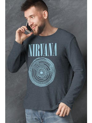 Rock&Roll Daire Daire Nirvana Antrasit Uzun Kollu Erkek Penye Tişört