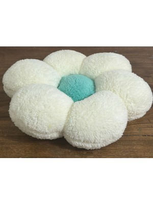 Woodhub Turkuaz Peluş Papatya Yastık Kırlent