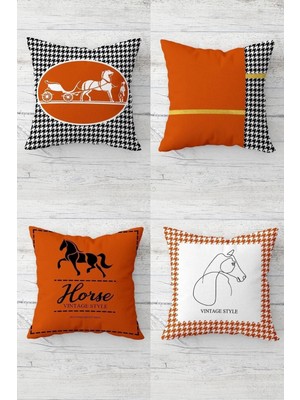 Woodhub Kazayağı Ve At Desenli Gizli Fermuarrlı Kırlent Kılıfı Koltuk Yastık Kılıfı Takım(4adet)