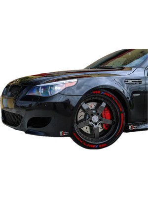 Lastik Yazısı M Power + Şerit 8 Adet Araç Lastik Stikeri 31MM Tüm Lastik Yanaklarına Uyumlu Kırmızı