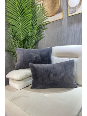 Woodhub Tavşan Peluş Kırlent Kılıfı - Antrasit ( 1 Adet )