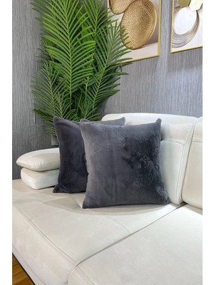 Woodhub Tavşan Peluş Kırlent Kılıfı - Antrasit ( 1 Adet )