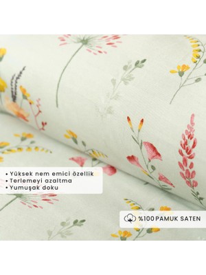 Bella Maison  Pamuk Saten Flores King Size Nevresim Takımı Açık Yeşil (240X220 Cm)