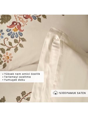 Bella Maison  Pamuk Saten Vintage King Size Nevresim Seti Beyaz (240X220 Cm)