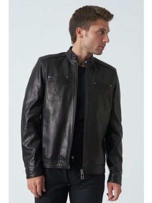 White Stone Bath 5007 Aleko Slim Fit Kuzu Derisi Mont Siyah