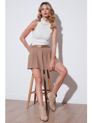 Lela Streç Standart Fit Pileli Kışlık Mini Şort Etek Bayan Şort Etek 611SR00016