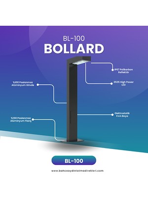 Quark Lighting Özel Reflektörlü Bollard Aydınlatma Antrasit BL100