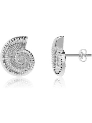 Fosil Ammonit Beyaz Gümüş Küpe