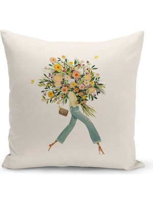 Woodhub Flower/Vintage Serisi Çift Tarafı Dijital Baskılı  8'Li Kırlent Kılıfı Seti  (Cushion Cover Set)