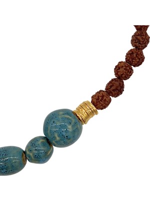 Ales Necklace Doğal Rudraksha Tohumu ve El Yapımı Seramik Boncuklu Kolye