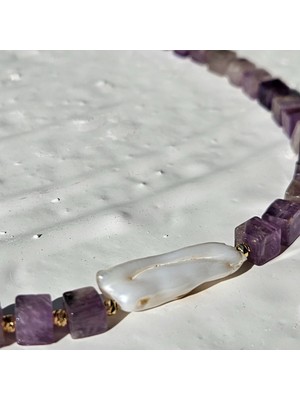 L'atelier Des Perles Calaisviolet Necklace Ametist Doğal Taşlı Barok Incili Kolye