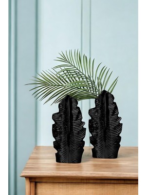 Siyah Dekoratif Vazo Seti Obje Ev Dekorasyon Masa Üstü Dekor Vazo Seti Model 30