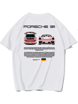 BRZ Collection Unisex Oversize Porsche 911 T-Shirt Beyaz