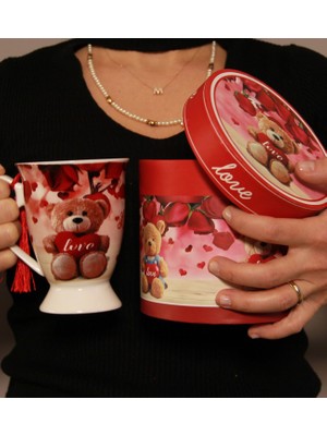 Ayıcık Basklı Dekoratif Hediye Kutusunda Sevimli Ayıcılıklı Porselen Kupa