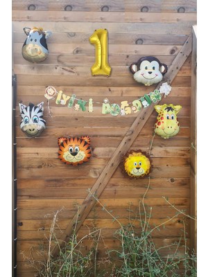 Pekshop Safari Temalı Doğum Günü Parti Seti Yaş Balonlu Bannerlı Doğum Günü Süsleme Seti